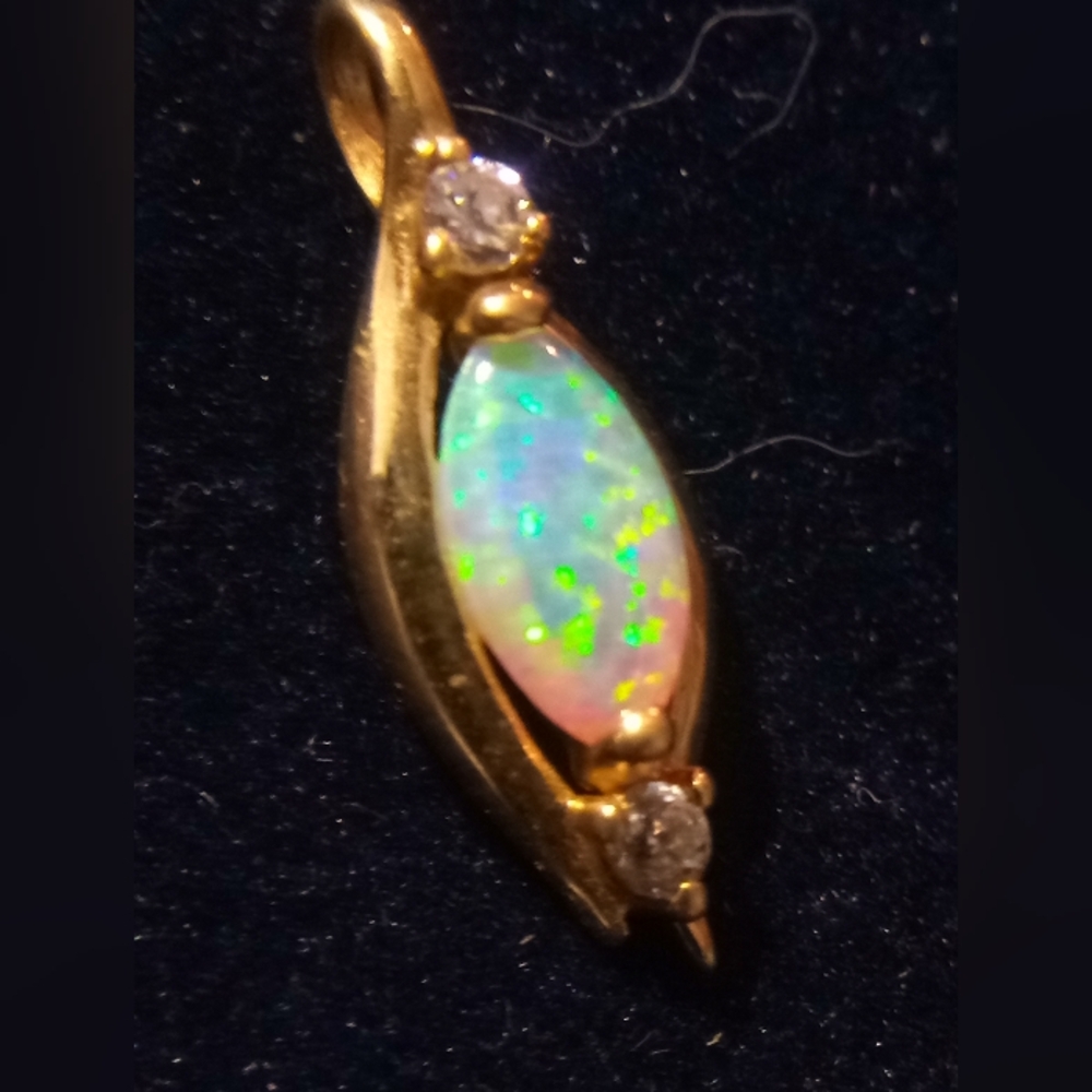 Gold Opal Pendant with CZ Diamonds